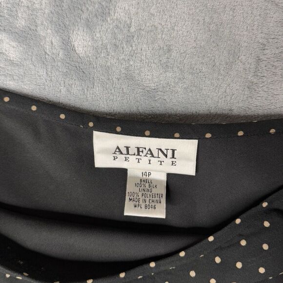 Alfani Sz 14P 100% Silk Skirt Fully Lined Black White Polka Dots Side Zipper - Picture 6 of 11